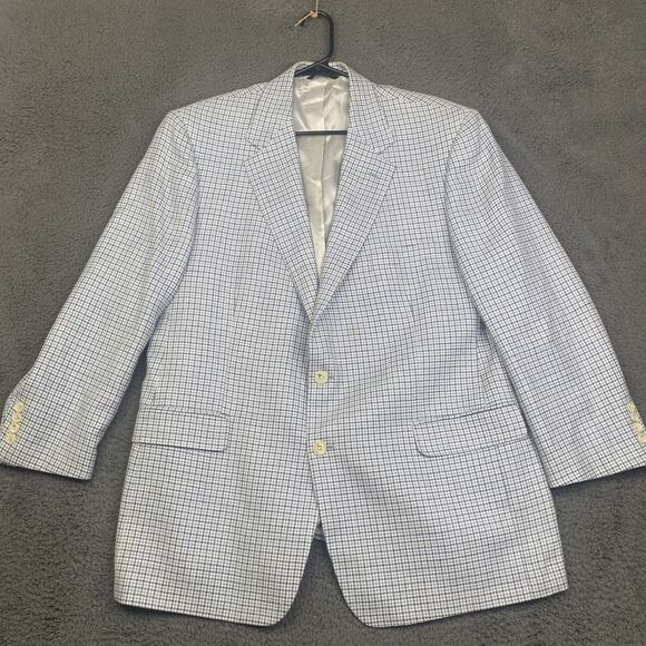 Brooks Brothers Blazer Mens 46 Blue Houndstooth Silk Linen Wool
